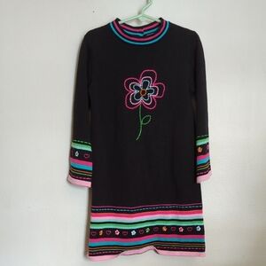 Jane Seymour Black Dress with Colorful Flower+Details Cotton-Ramie Girls Size 5